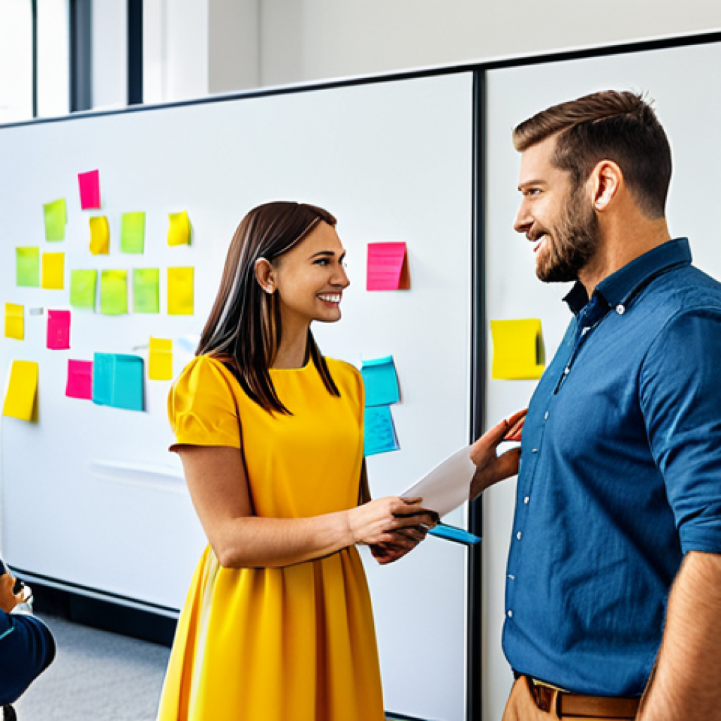 **

"A diverse team of professionals collaborating in a bright, modern office space, brainstorming ideas on a whiteboard covered in colorful sticky notes. Fully clothed, appropriate attire, safe for work, perfect anatomy, natural proportions, professional environment, modest dress, family-friendly atmosphere, high quality."

**