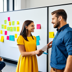 **

"A diverse team of professionals collaborating in a bright, modern office space, brainstorming ideas on a whiteboard covered in colorful sticky notes. Fully clothed, appropriate attire, safe for work, perfect anatomy, natural proportions, professional environment, modest dress, family-friendly atmosphere, high quality."

**