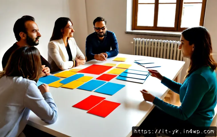 Home 15 디자인 씽킹을 통한 혁신적인 솔루션 개발 - Photorealistic Italian design thinking workshop in a bright Milan creative studio, diverse adult tea...